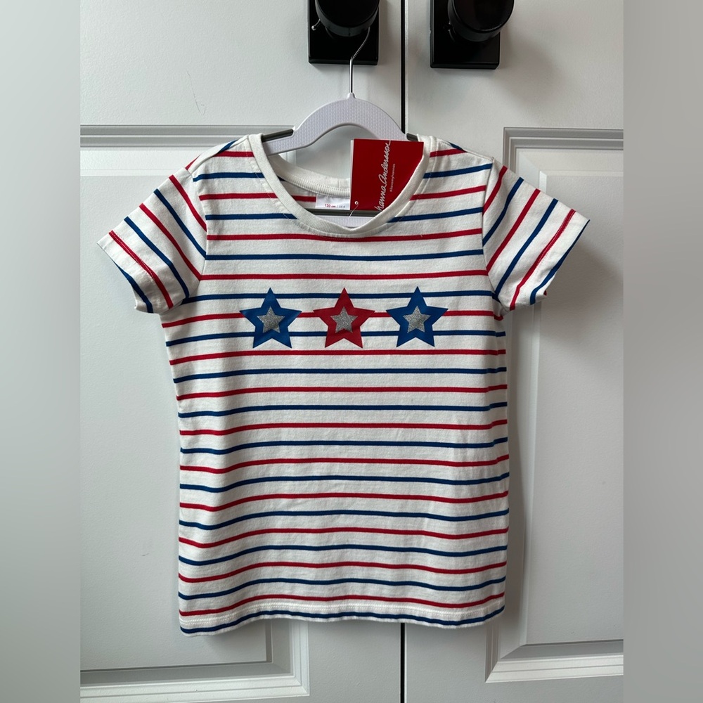 Hanna Andersson American Flag Stars and Stripes Short Sleeve Tee NWT (Sz 130/8)
